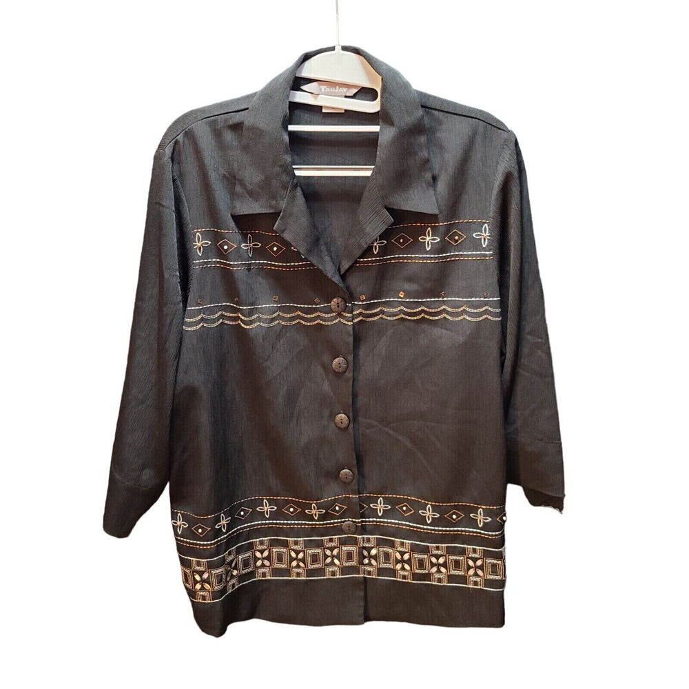 TanJay Womens Jacket Multicolor Size 12 100% Polyester Long Sleeve Button Close